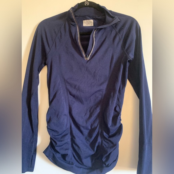 Athleta Navy Blue Ruched Side Running Quarter Zip Long Sleeve Size XS EUC - Picture 3 of 5
